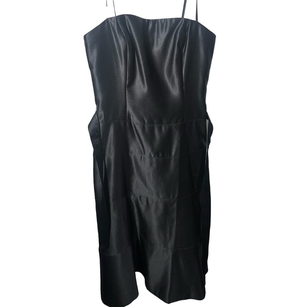 BCBGMAXAZRIA Black Thin Strap Tulle Skirt Satin Cocktail Midi Dress Size 6 Gala